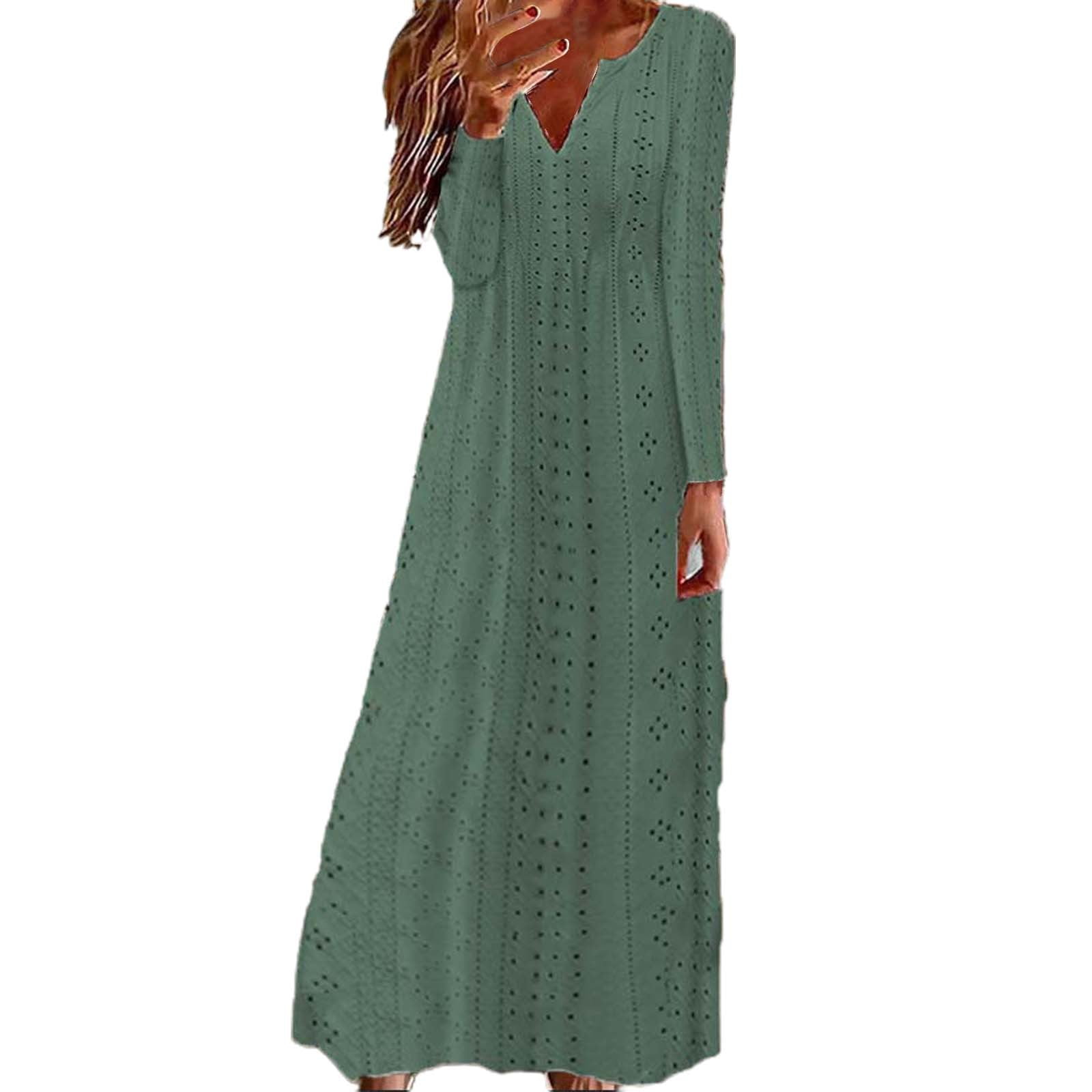 Clearance Sale! Gephdiin Long Sleeve Dress，Green Dress，Casual Dress