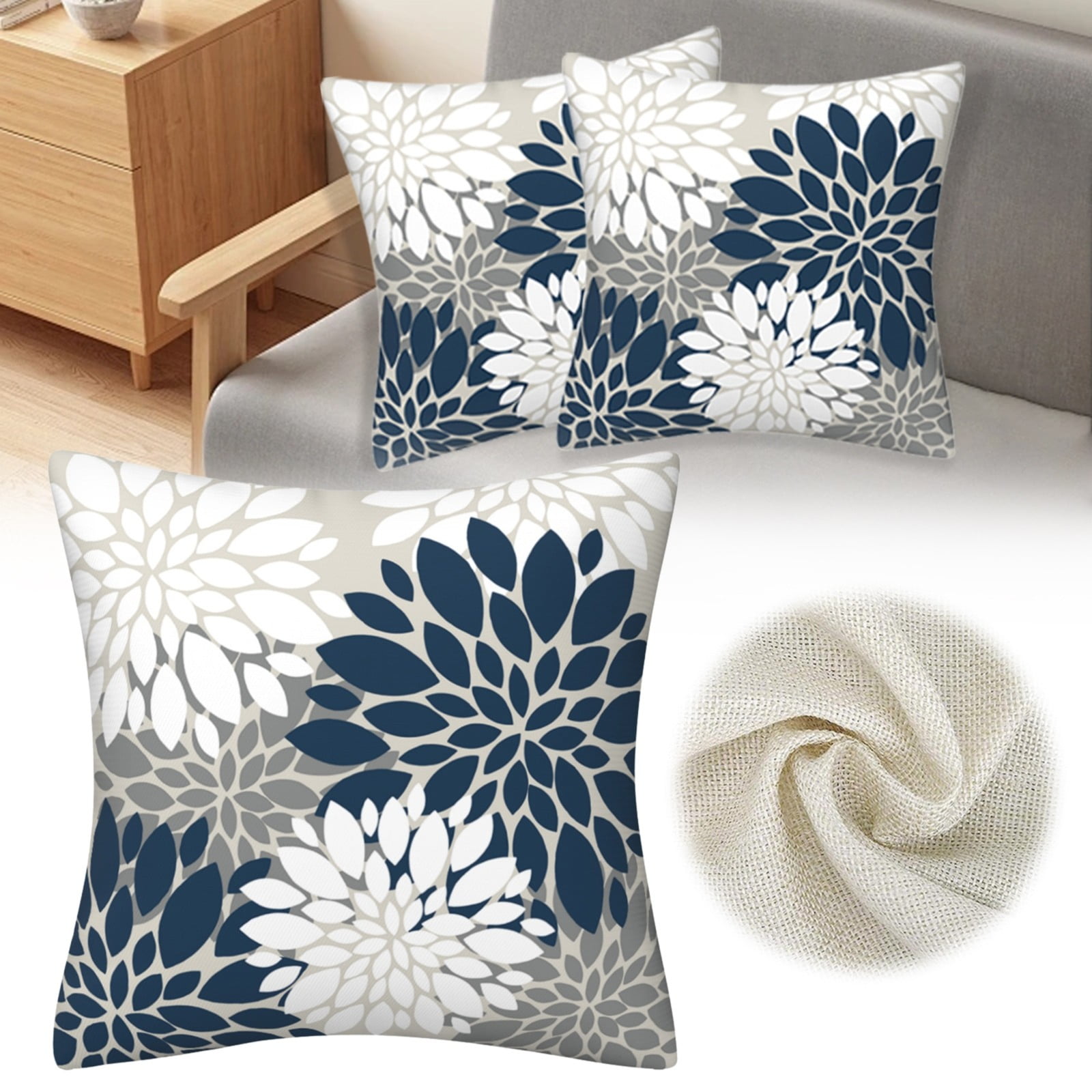 Clearance Sale!Giyblacko Blue Grey Floral Throw Pillows Farmhouse