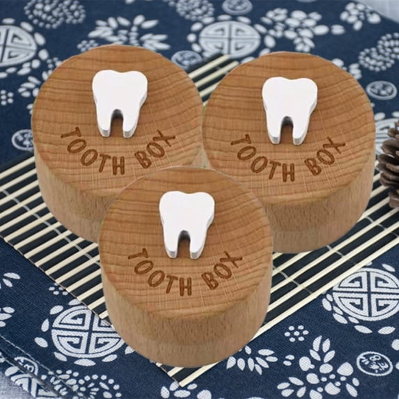 Clearance Sale!Giyblacko Box Wooden Baby Tooth Box Tooth Fairy Girl Box Boy Baby Round Solid Wood Button Cover Gift Box