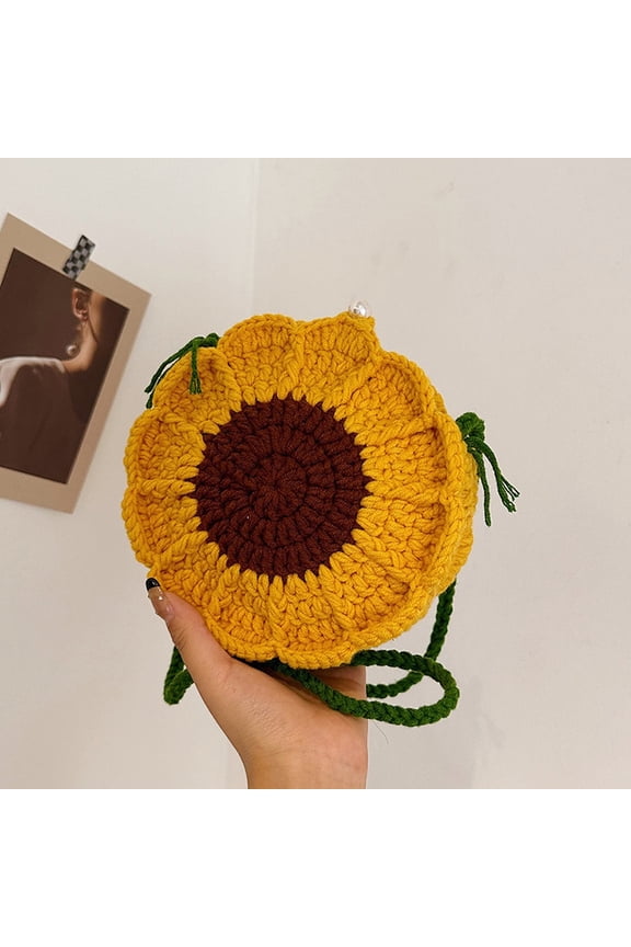 Clearance!Giyblacko Daisy Flower Crochet Bag Handmade Knitted Crossbody Bag Phone Bag Floral Knitting Tote Bag For Women Summer Beach