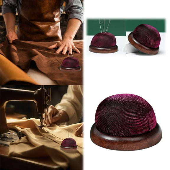 Giyblacko Glossy Pin Cushion Wooden Base Needle Pincushion Round Pin Cushion For Sewing Needle Holder Or DIY Crafts