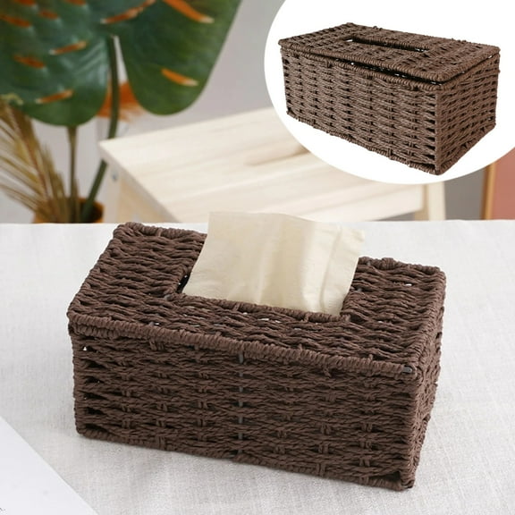 Giyblacko Tissue Box Rectangular Tissue Box Rattan Tissue Box Holder Wicker Paper Towel Holder Bathroom Toilet Living Room Kitchen Desk Desk