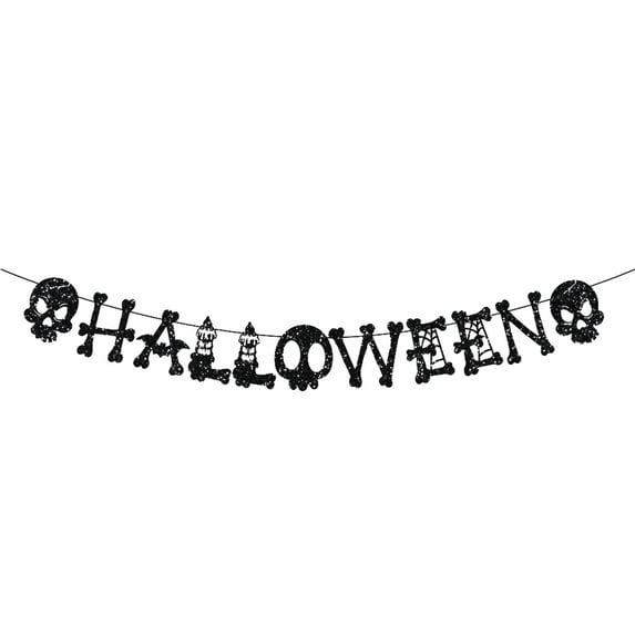 Clearance Sale | Halloween Bunting Banner Set, Spooky Garland Party Decor with Glitter Ghost and Bat Design