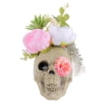 thumbnail image 1 of Clearance Sale | Hand-Painted Flower Skull Statue, 7 Inch Gothic Halloween Desktop Ornament for Home and Party Decor, 1 of 7
