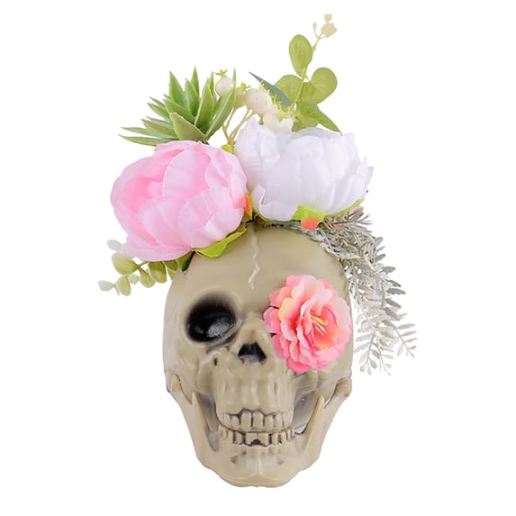 Clearance Sale | Hand-Painted Flower Skull Statue, 7 Inch Gothic Halloween Desktop Ornament for Home and Party Decor