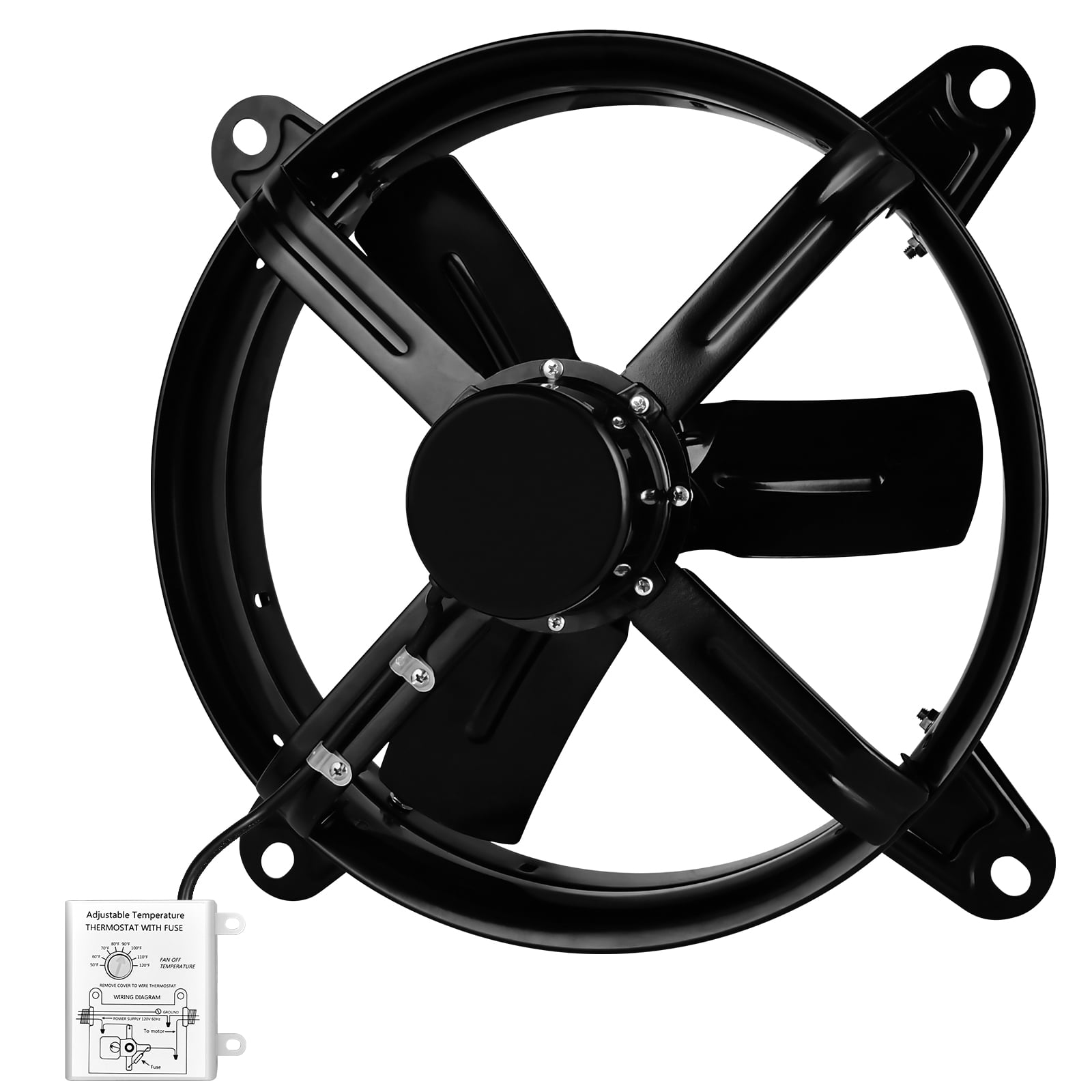 14 Inch Black Galvanized Steel Attic Ventilation Fan
