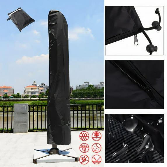 Clearance Sale, Heavy Duty Patio Umbrella Cover, Watertight UV Shielding Protective Sleeve, Outdoor Cantilever Umbrella Cover with Zipper and Rod for Easy Use, for All Seasons | Cloth, Black