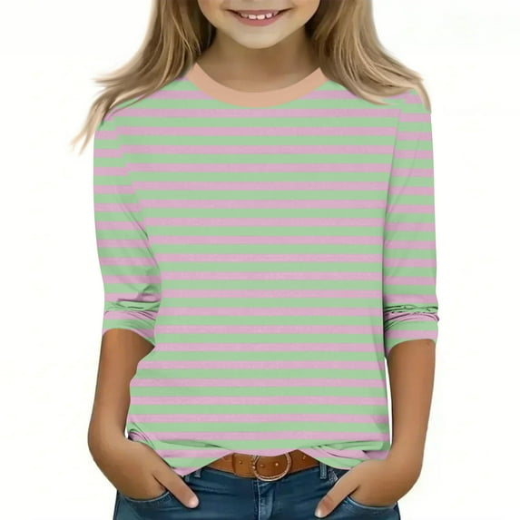 Items Children's Fashion Solid Color Shirts 3/4 Sleeve Tshirt Round Neck Top Shirt Cheap Sale Items