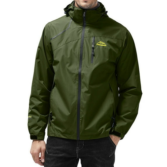 Clearance-Sale Jackets for Men Unisex Solid Color Rain Jacket Men Long Sleeve Waterproof Zipper Loose Jackets New Fashion(Green,4XL)