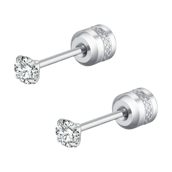 Clearance Sale- Lady Pack Of Titanium Screw Back Earrings For Sensitive Ears Titanium Steel Thin Cylinder Simple Diamond Encrusted Earrings