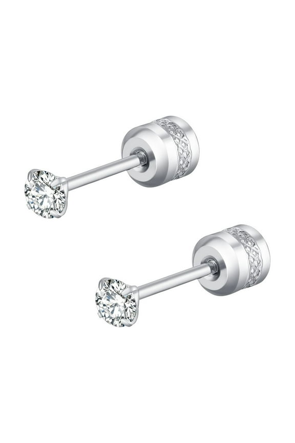 Clearance Sale- Lady Pack Of Titanium Screw Back Earrings For Sensitive Ears Titanium Steel Thin Cylinder Simple Diamond Encrusted Earrings