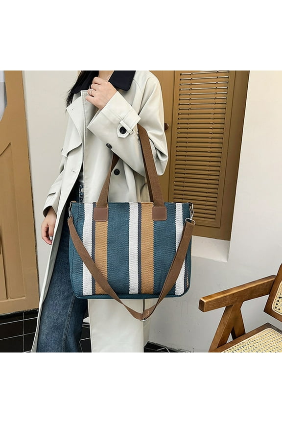 Clearance Sale! Large Women's Work Tote Bag with Zipper, Canvas Shoulder Bag for Office & Daily Use, Tote Bag with Spacious Storage, Casual Stripes Handbags for Women, Crossbody Purse