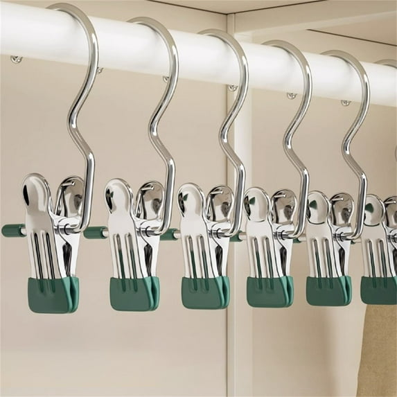 Laundry Hook Strap Clip Boot Rack Heavy Duty Clothing Pin Portable Metal Drying Clip For Bras Socks Towels Underwear,Green Household Hooks