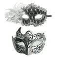 thumbnail image 1 of Masquerade Caveman Mardi Gras Sequin Hat with Feathers for Festive Party Outfits Silver, 1 of 3