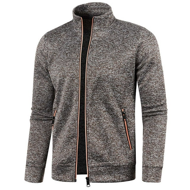 Clearance Sale Men's Cardigan Sweaters Full Zip Up Plain Solid Color Stand Collar Slim Fit Casual Knitted Sweater Jackets Coat Outwear with 2 zipper Pockets 2024