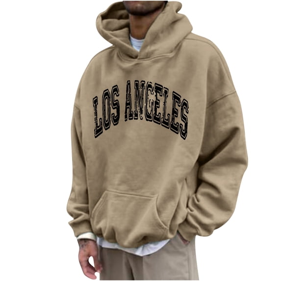 Clearance-Sale Men's Hoodie Letter Rinted Pullover Long-sleeved Top Hooded Sweatshirts(Beige,M)