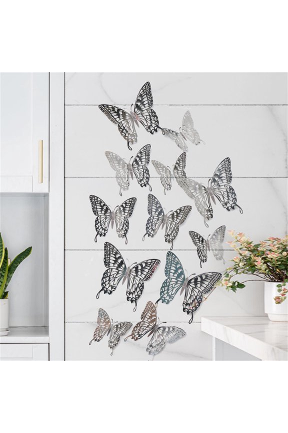 12PCS 3D Metal Texture Hollow Butterfly Wall Sticker