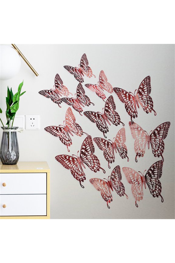 12PCS 3D Metal Texture Hollow Butterfly Wall Sticker