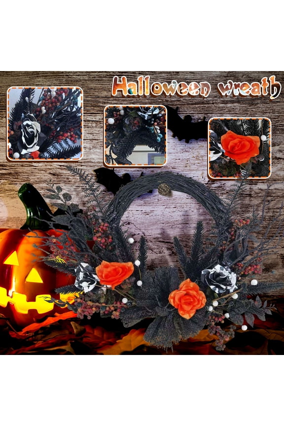 Happy Halloween Front Door Wreath with Playful Halloween Decoration