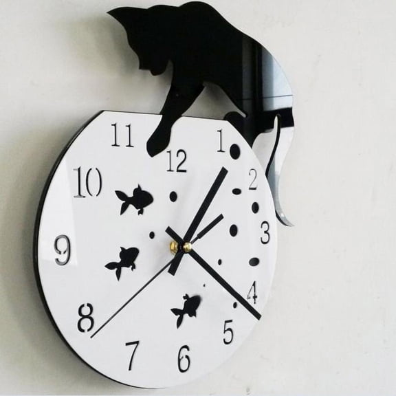 Naughty Cat Acrylic Clock Wall Clock Modern Design Home Decor Watch Wall Sticker