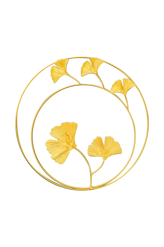 Nordic Living Room Light Luxury Gold Round Ginkgo Leaf Metal Wall Hanging