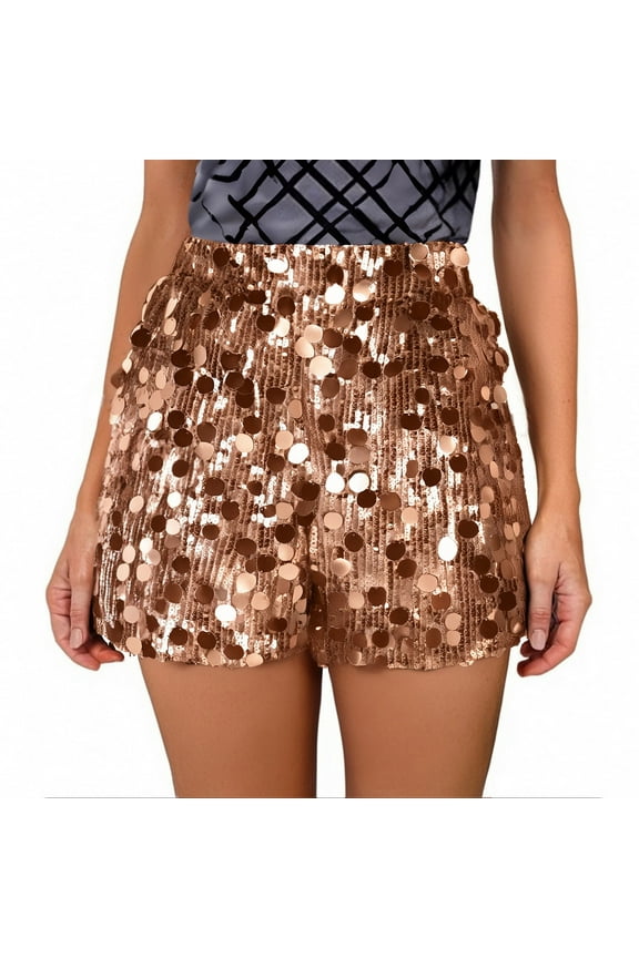 Sequin Shorts for Women Elastic High Waisted Straight Leg Sparkly Glitter Night Out Party Club Shorts