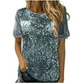 thumbnail image 1 of Miqool Women's Velvet Sequin Tops Short Sleeve Crewneck Sparkly Glitter T-Shirt Evening Party Club Sequin Tops Blouses, 1 of 6