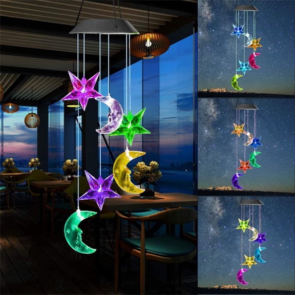 Clearance Sale - Moon & Star Solar Wind Chimes Color Changing Solar Mobile Lights Waterproof LED Wind Chimes Solar Powered Lights for Home Party Yard Garden Christmas Decorations