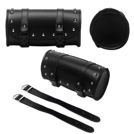 Clearance Tool Bag under $10,Motorcycle Handlebar Bag Saddlebags PU Leather Handmade Motorcycle Fork Bag Roll Durable Storage Tool Pouch With Straps For Men Women
