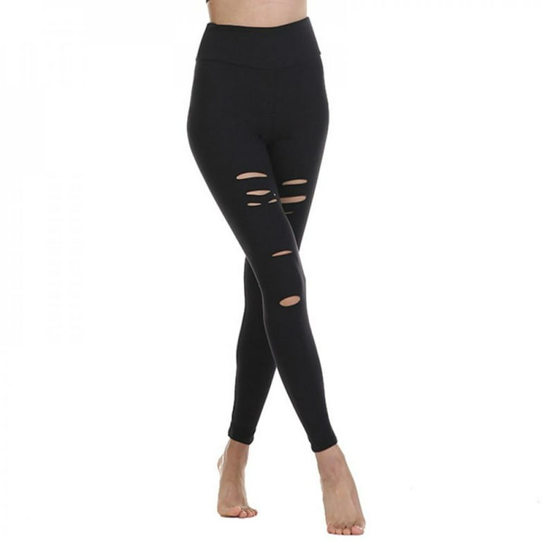 Clearance Sale!New Fashion Women Leggings Stretch Cut Out Ripped Hollow  Hole Fitness High Waist Running Pants Active Wear Sport Trousers Black XL