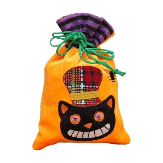 Clearance Sale | Non-Woven Drawstring Halloween Candy Bag with Black Cat Design, Large Capacity Trick-or-Treat Tote