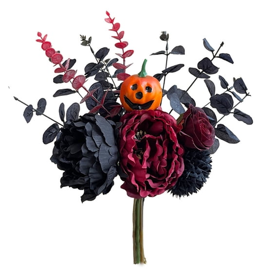 Orange and Black Artificial Halloween Bouquet with Pumpkins for Home Table Decor