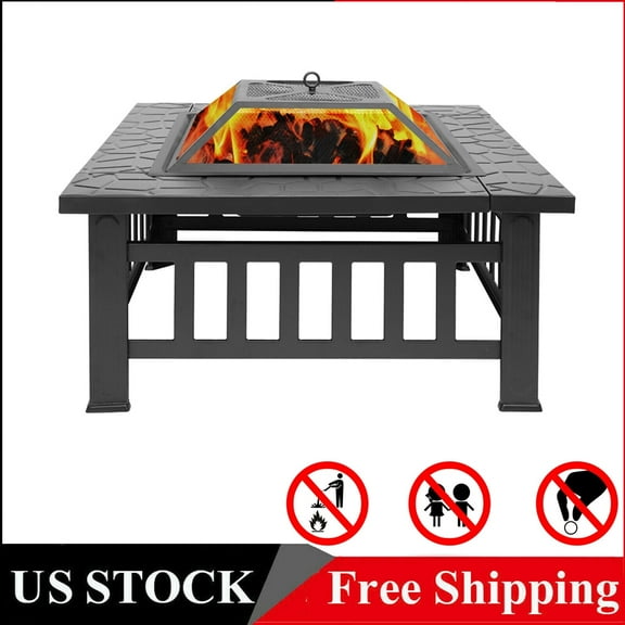 Outdoor Fire Pit, 32 Inch Wood Fire Pit with Swivel Cooking Grate Wood Burning Firepit Grill Metal Fire Bowl, Fire Pits for Outside, Backyard
