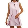 thumbnail image 1 of Clearance Sale Pants for Women Slim Fit Fake Two Piece Jumpsuit Loose Solid Color Shorts Dressy Sleeveless Jumpsuit Elegant Straight Leg Slacks Crew Neck Jumpsuit Wide Leg Trousers, 1 of 7