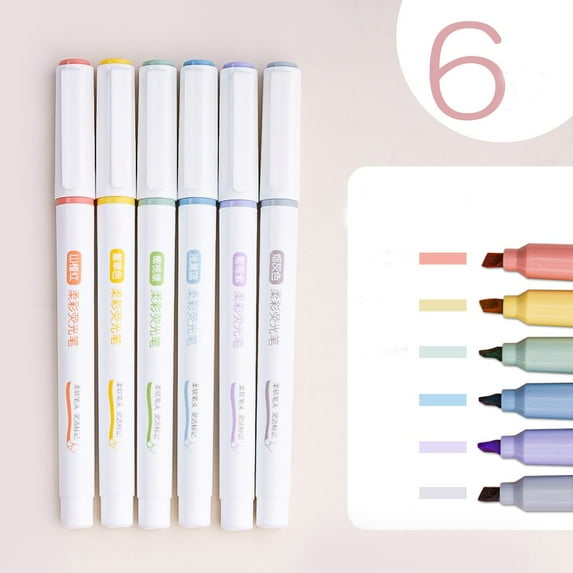 Clearance Sale Pastel Soft-Tip Highlighter Set - 6 Colors, Chisel Tip, No-Bleed Translucent Ink, for Notes & Journals