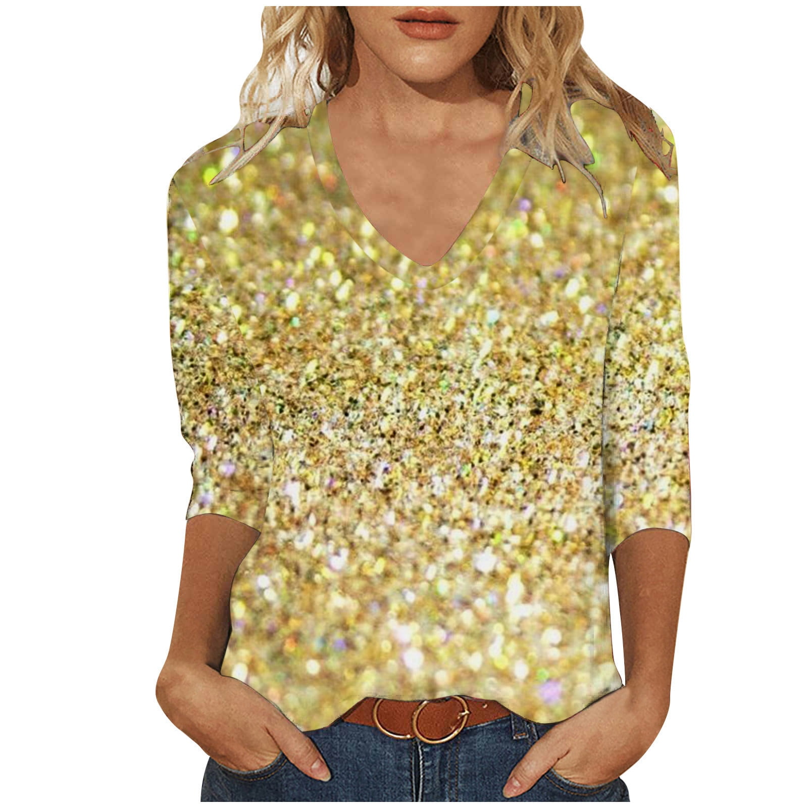 women's gold sequin tops evening wear