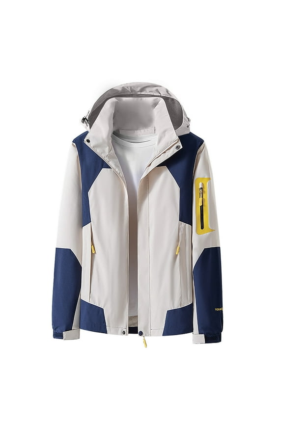 Plus Size Winter Jacket Waterproof Patchwork Zipper Outdoor Ski Jacket with Hood New Fashion(Beige,3XL)