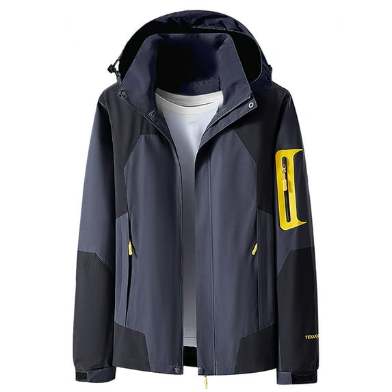 Clearance-Sale Plus Size Winter Jacket Waterproof Patchwork Zipper Outdoor Ski Jacket with Hood New Fashion(Dark Gray,XL)