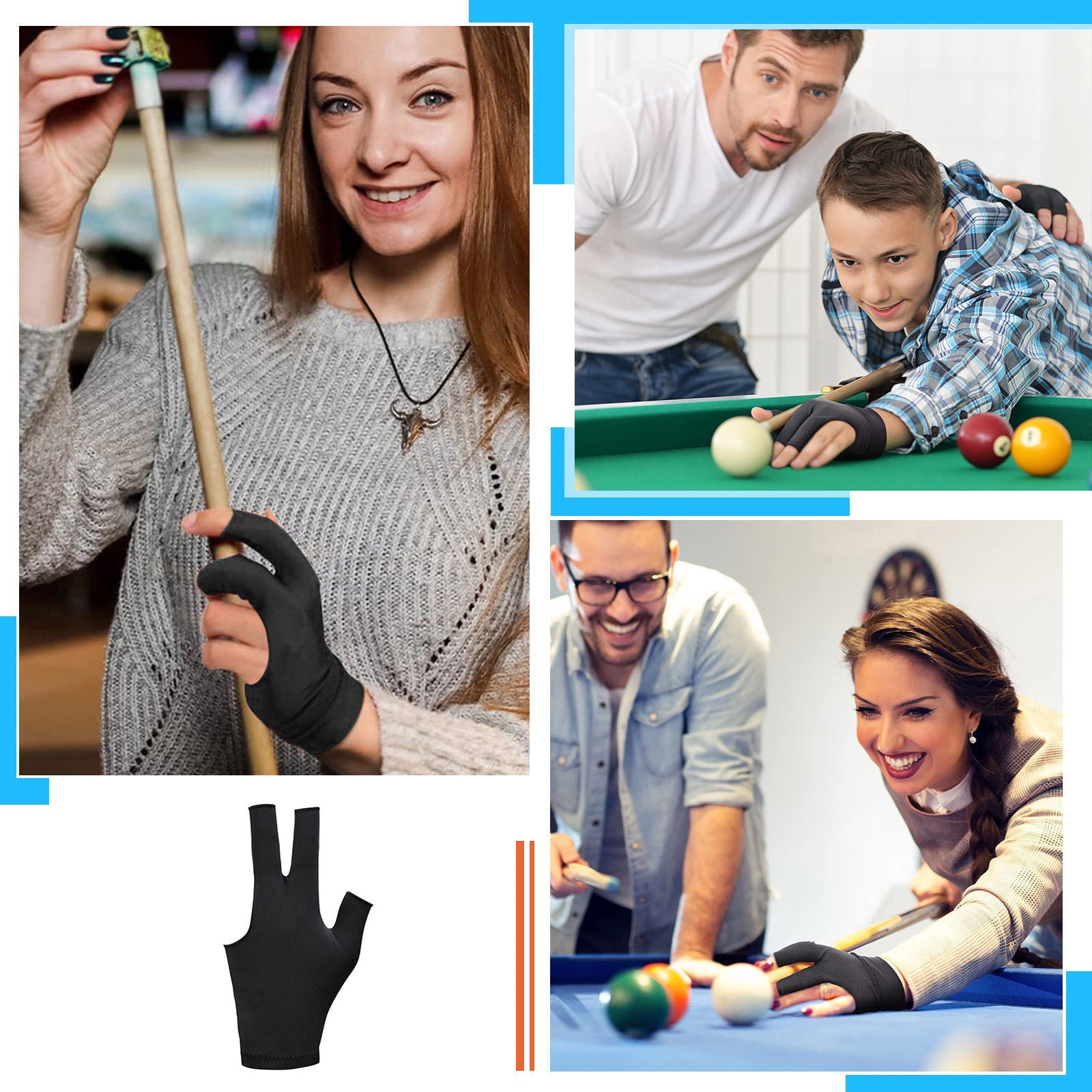 ZXJOY 3 Finger Biljart Handschoenen Snooker Pool Cue Shooters Mannen En Vrouwen Voor Links Hand,3 Stukken