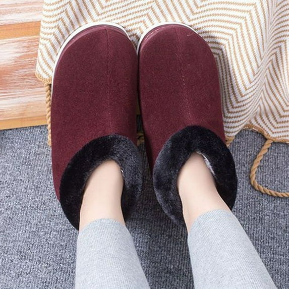 Clearance Sale Prime AnuYalue Women's Suede Flat Heel Ankle Boots Winter House Slippers with Fuzzy Faux Fur Collar,Memory Foam Slip on House Shoes Indoor Outdoor Rubber Sole