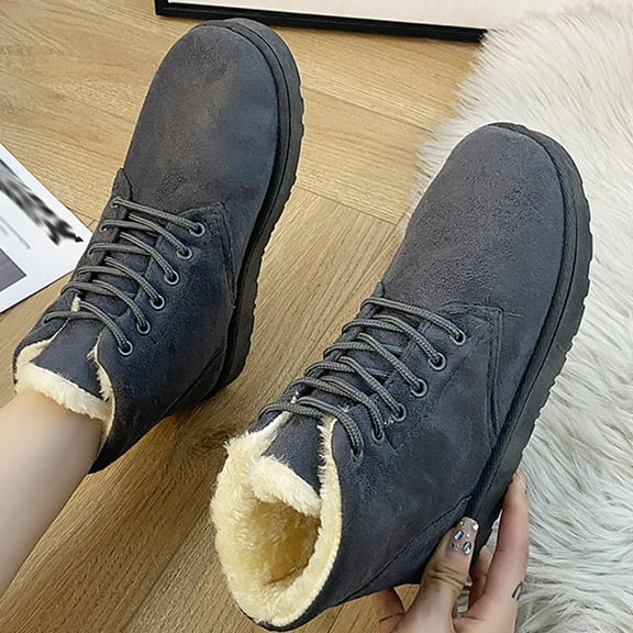 AnuYalueLace-up Combat Boots for Womens Classic Suede Boot Fur Fleece Lined Boots Ankle Booties Fashion Short Slip On Zipper Shoes