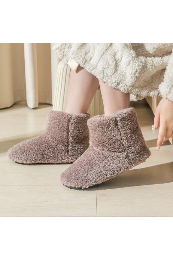 Women's Winter Bootie Slippers Ankle Boots Slippers Soft Fleece Plush Warm House Shoes Indoor Fur Lining Slipper Shoes