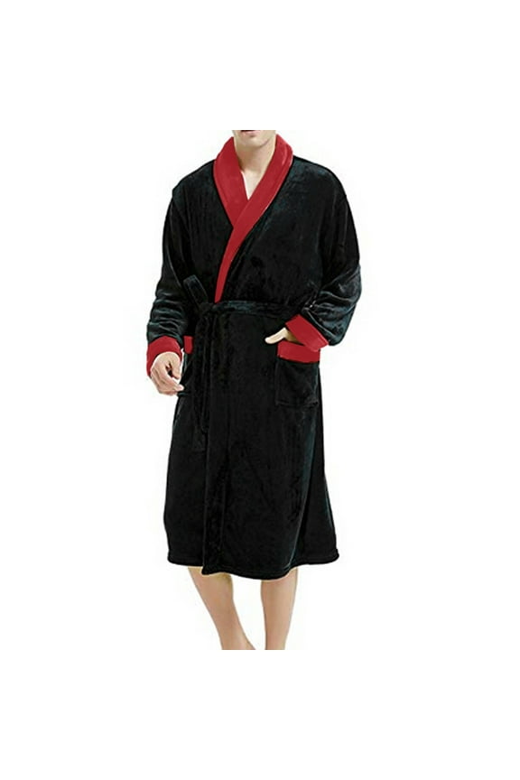 Clearance Sale! Pxiakgy Mens Robe Hooded Wrap Style - Mid Length Plush Flee-Ce Bathrobe,Mens Hooded Robe, Plush Long Bath Robes Cozy Warm Bathrobe Fuzzy Male Spa Robe with Pockets Red M