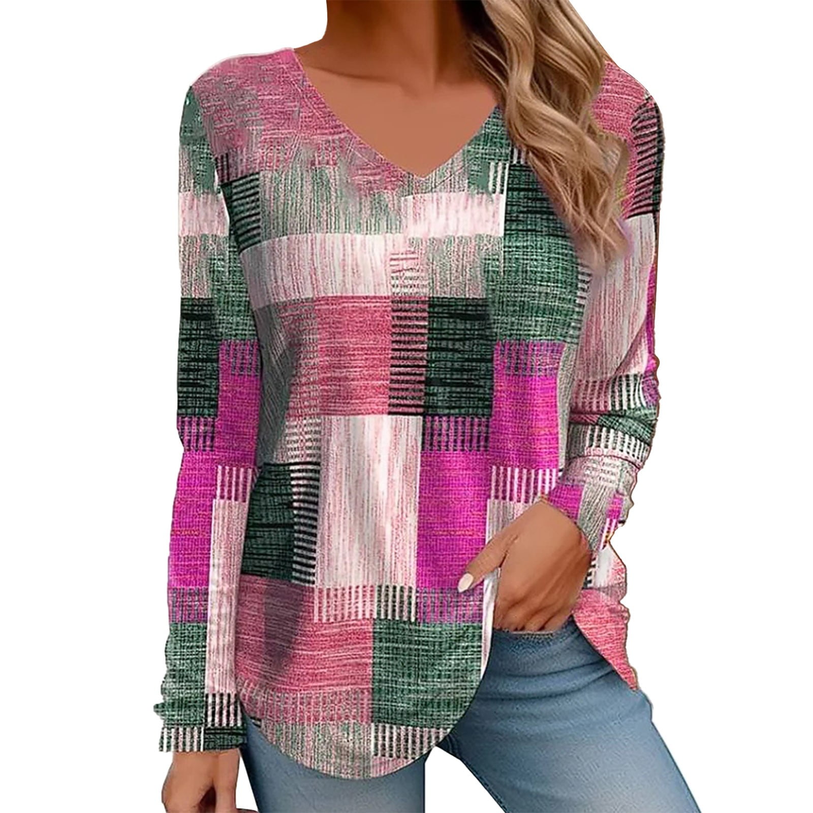 Clearance Sale! Pxiakgy Womens Casual Long Sleeve V Neck Shirts Long