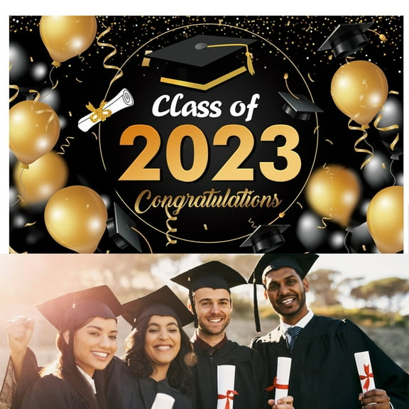 Clearance Sale QIXI EXtraLarge Congrats Grad Banner 180x110 Cm | Graduation Party Decorations 2025 Black and Gold | Graduation Banner 2025 | Graduation Decorations Class of 2025 | Red 2025 Graduatio