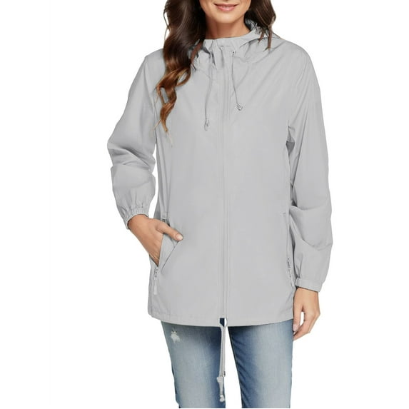 Clearance-Sale Rain Jacket Women Solid Color Casual Raincoats for Women with Hood Loose Fit Drawstring Waterproof Lightweight Winter Coats for Women New Fashion(Gray,2XL)