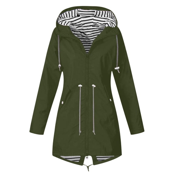 Rain Jacket Women Solid Color Casual Raincoats for Women with Hood Loose Fit Zipper Waterproof Lightweight Winter Coats for Women New Fashion(Army Green,5XL)
