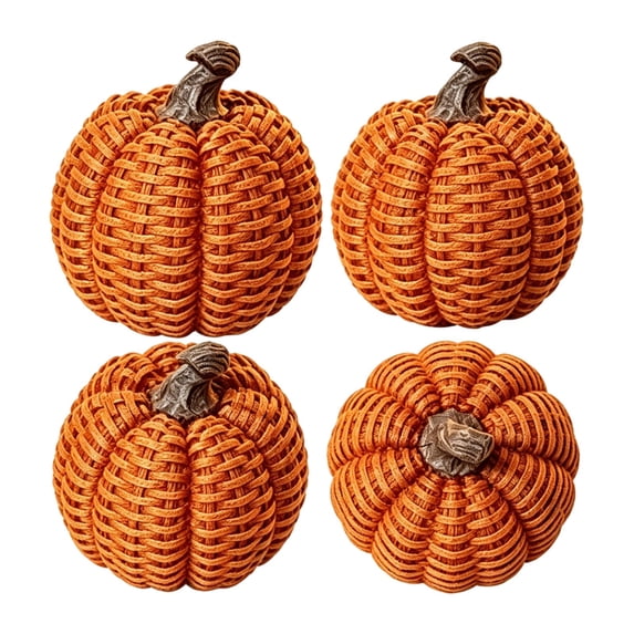 Clearance Sale! Rattan Style Resin Pumpkin Decor, Distressed Orange Statue for Halloween Thanksgiving Display