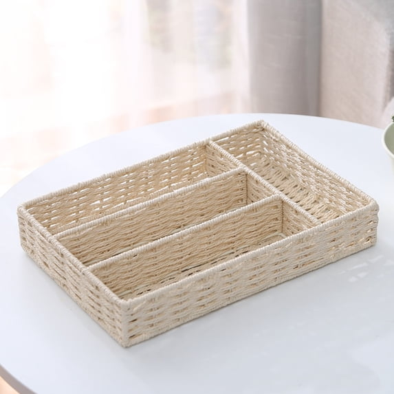 Clearance Sale!Rattan Woven Divided Cutlery Storage Organizer Caddy Tote - Basket Holder for Kitchen Table,Cabinet,Pantry - Holds Silverware,Forks,Knives,Spoons,Napkins and other Utensils