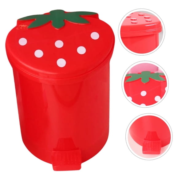 Clearance Sale!Red Strawberry Shaped HDPE Plastic Household Waste Storage Trash Can for Indoor Use